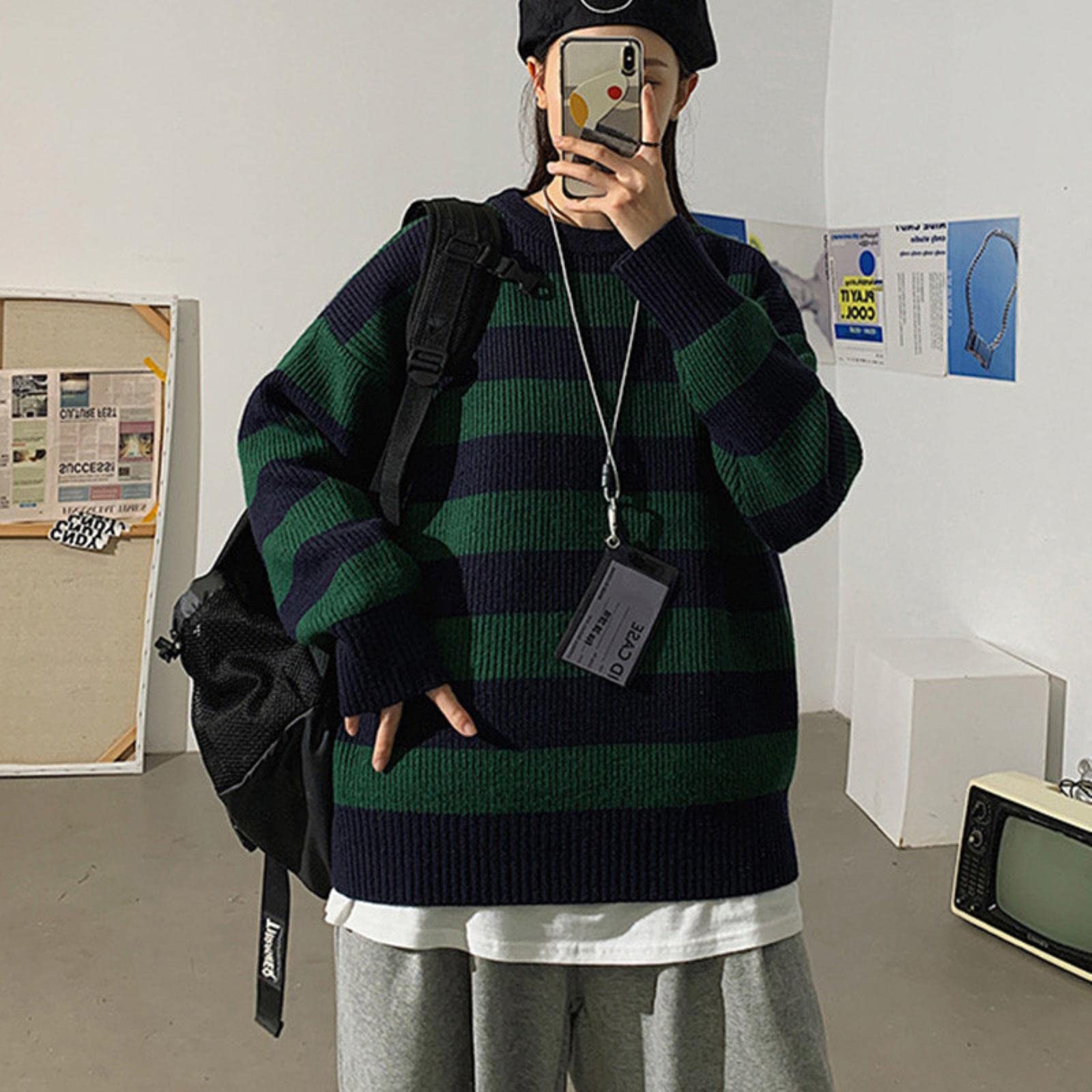 ZXCL Autumn Striped Knitted Sweater Casual Oversized Pullovers